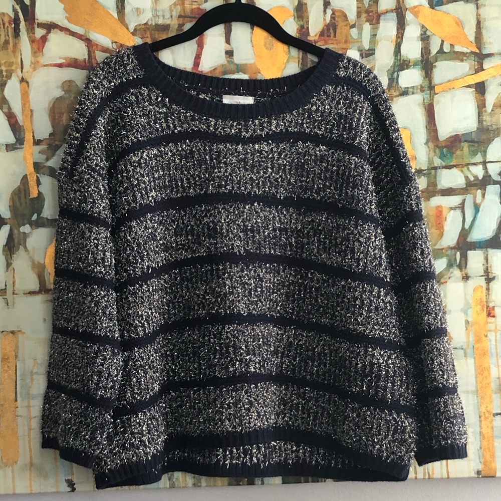 Anthropologie HWR Navy Tinsel Sweater